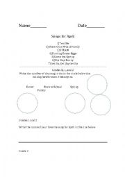 English Worksheet: Songs for April