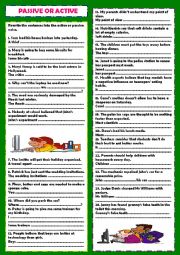 English Worksheet: Passive or active + key