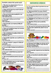 English Worksheet: Reported speech + key