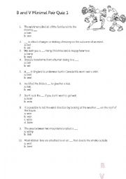 English Worksheet: MINIMAL PAIRS V AND B