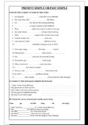 English Worksheet: Present Simple or Past Simple - 3 exercises