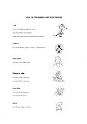English Worksheet: HEALTH PROBLEMS AND TREATMENTS