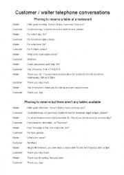 English Worksheet: Phoning to reserve a table at a restaurant