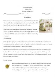 English Worksheet: A Sip of Matcha - Reading comprehension 