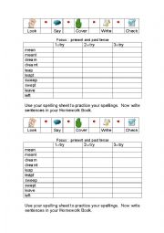 English Worksheet: Irregular past tense spelling word list