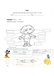 English Worksheet: TEST-Body parts&Simple past of 