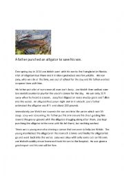 English Worksheet: A father punched an alligator to save his son