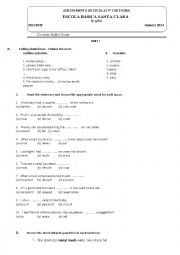 English Worksheet: test 8th grade about food