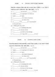 English Worksheet: I like/ dont like