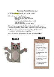 English Worksheet: Paperbag Backyard Animal Puppet