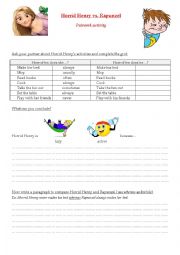 English Worksheet: Horrid Henry vs. Rapunzel