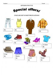 English Worksheet: Listening Activity - Prices of clothes