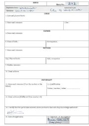 English Worksheet: birth register