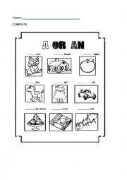 English Worksheet: a/an use