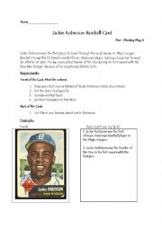 English Worksheet: Jackie Robinson Baseball Card
