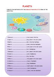 English Worksheet: PLANETS Comparative Superlative Activity