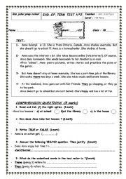 English Worksheet: END OF TERM TEST 3 7th FORM