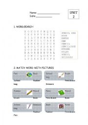 English Worksheet: wordsearch & match word with picture -SCHOOL- slow learners