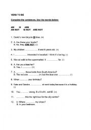 English Worksheet: verb to be