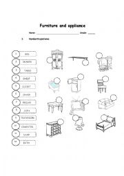 English Worksheet: Furniture and Appliance
