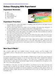 English Worksheet: Colour Chnaging Milk Experiment