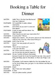 English Worksheet: Booking for Dinner