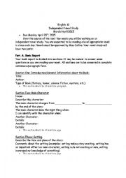 English Worksheet: High School Independent Novel Study
