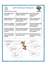 English Worksheet: Lets Talk about Homework