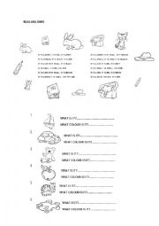 English Worksheet: Colours, adjectives and toys