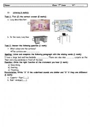 English Worksheet: mid term test n 3 7th form listening