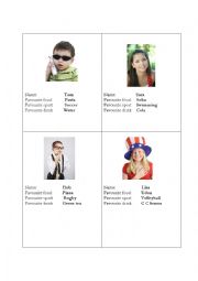 English Worksheet: favourites game and character cards