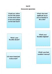 English Worksheet: Discussion questions set 1