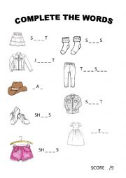English Worksheet: clothes short test