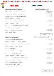 English Worksheet: final test level A1