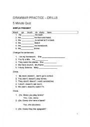 English Worksheet: Grammar Practice 5 Minute Quiz