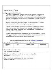 English Worksheet: full term test n 3 - 9th form