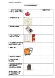 English Worksheet: Scavenger Hunt