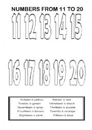 English Worksheet: Numbers from 11 to 20