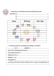 English Worksheet: Star Signs - Interview