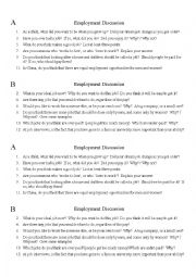 English Worksheet: Employment Discussion Questions