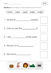 Long vowel a worksheet (a_e)