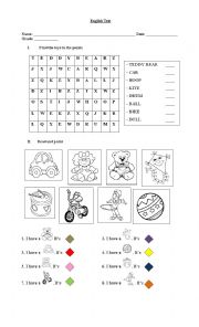 English Worksheet: Toys and Colors