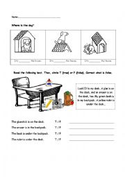 English Worksheet: prepositions revision in- on -under