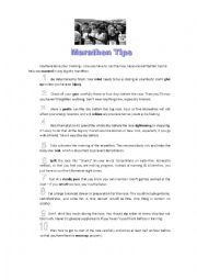 English Worksheet: Marathon Tips