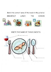 English Worksheet: MEALS / NUMBERS / TIMES