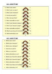 English Worksheet: All about me