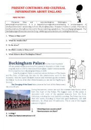 English Worksheet: PRESENT CONTINOUS AND CULTURAL INFORMATION ABOUT ENGLAND