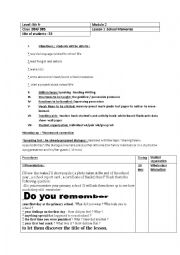 English Worksheet: lesson-plan School Memories 9th YBE Grammar: possessive case genetive