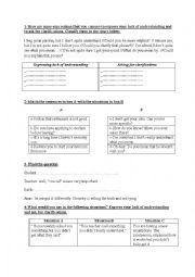 English Worksheet: expressing lack of understanding and asking for clarifications