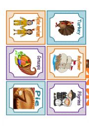 English Worksheet: Thanksgiving Memory Game